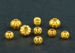 18k real gold beads pumpkin balls fine gold lantern beads big hole loose beads diy bracelelts karat gold jewelry accessories