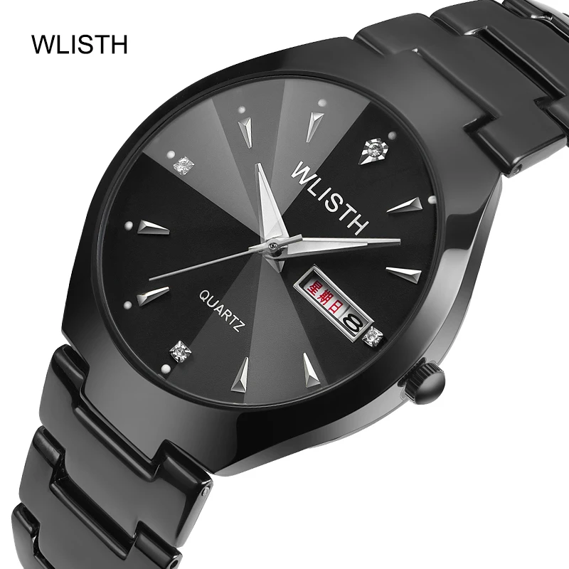 2018 WLISTH Top Brand Men Watch Tungsten Steel Lovers Rose Women Couple Chinese-English Calendar Quartz Clock Waterproof Watches