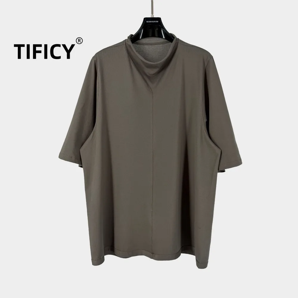 

Мужская футболка High Street RO, летняя новинка, темный стиль, черная, с высоким воротником, с коротким рукавом, повседневная, свободного кроя