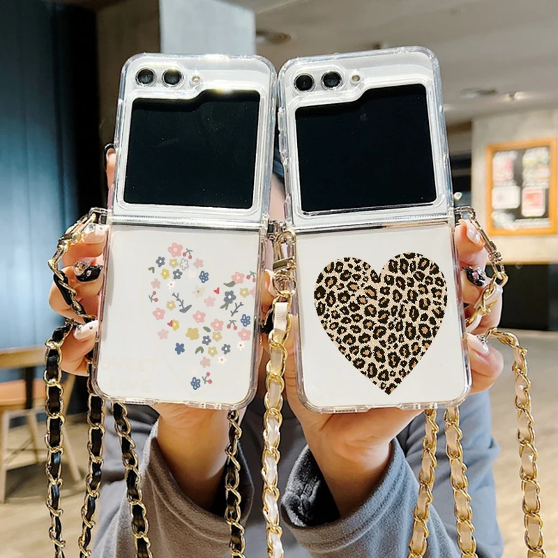 كبير القلب نمط Crossbody حبل القضية لسامسونج غالاكسي Z Flip 7 6 5 4 3 5G Flip7 FE Flip6 Flip5 واضح لينة الحبل غطاء الهاتف #2
