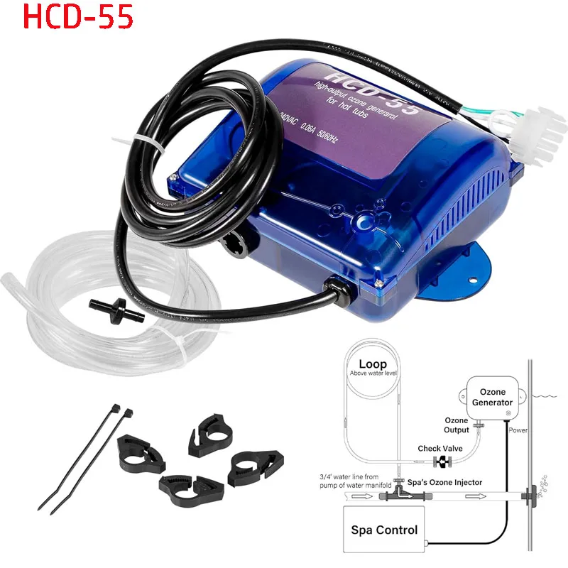 

HCD-55 Spa Ozonator Kit Hi-Output Ozone Generator Replacement for Clarathon for Hot Tubs & Swim Spas - Universal: 120V / 240V