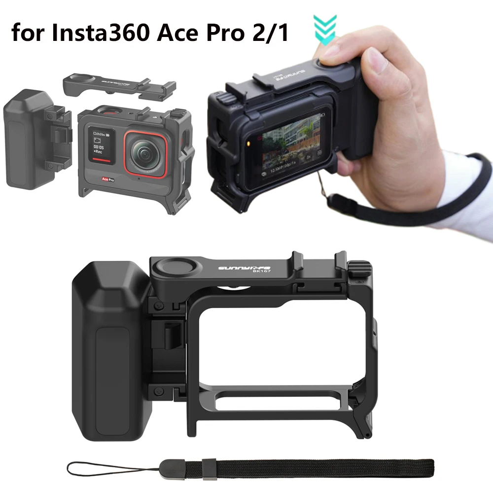 

For Insta360 Ace Pro 2/1 Street Photography Handle Vlog Quick-Release Street Grip Frame Shock-Absorbing Protective Accessories