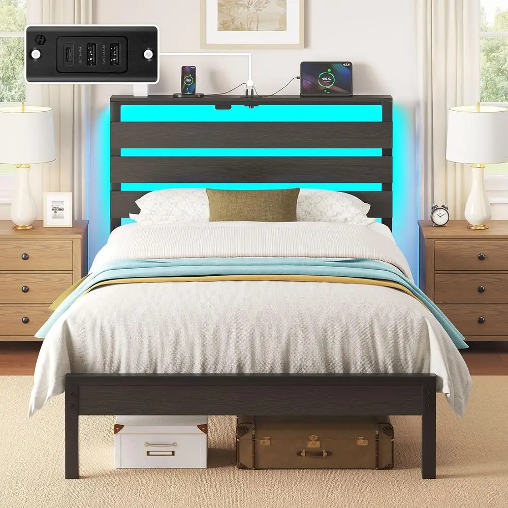 

Двуспальная кровать с USB-портами, LED-подсветкой, деревянным хранилищем для вещей, металлическим каркасом, не требует пружинного блока, для спокойного сна