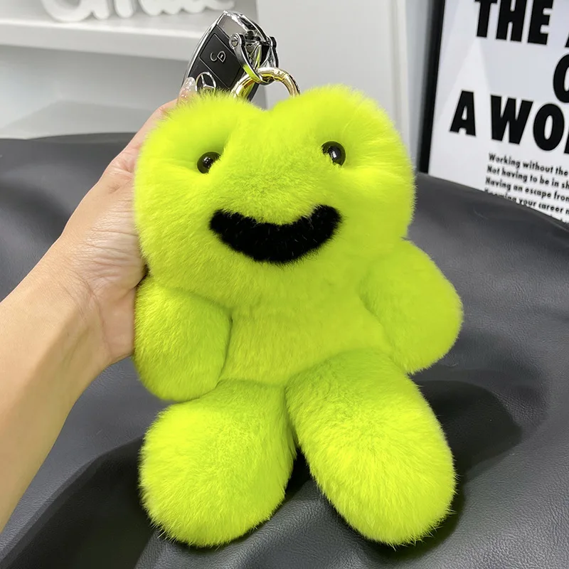Lindo llavero de coche con forma de rana de piel de conejo, colgante de peluche de rana verde grande, adorno para mochila, regalo, decoración para el hogar.