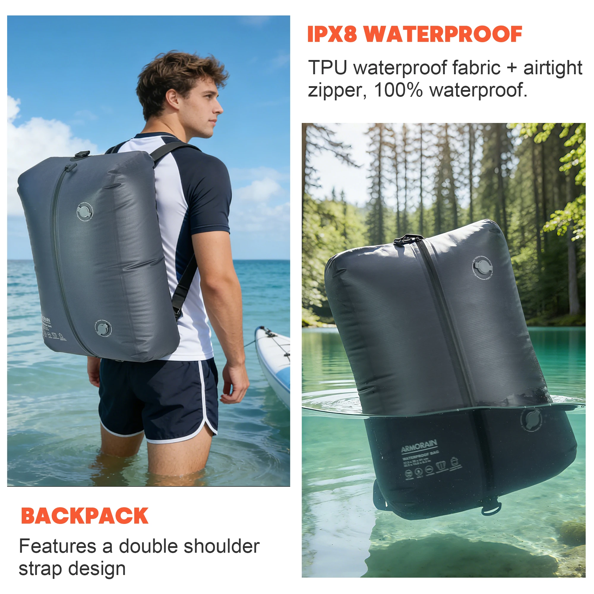 Foldable Lightweight 70D Plaid Nylon Backpack Airtight Vacuum Compression Waterproof Travel Storage Bag 20L 40L Outdoor Portable