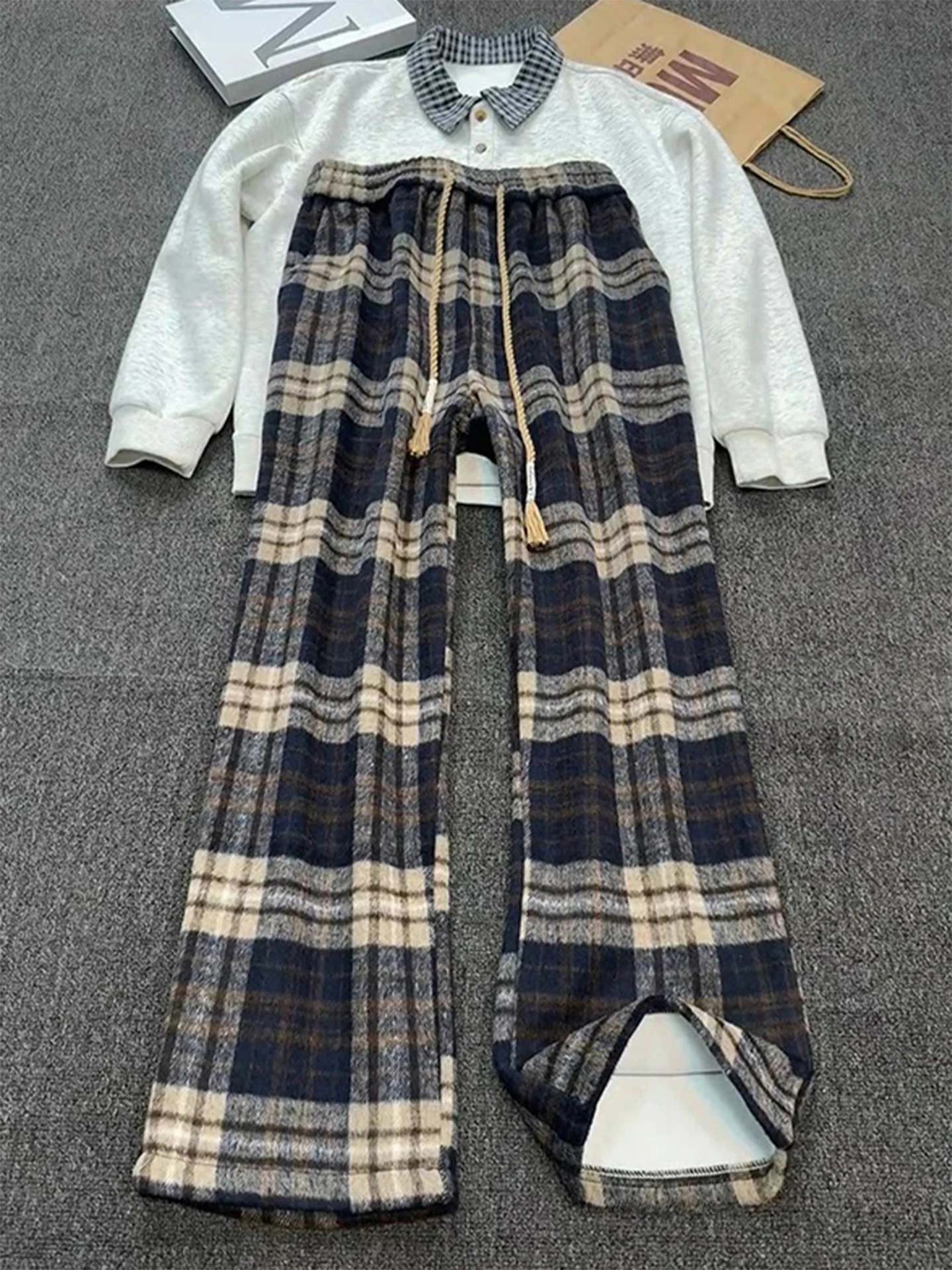 Thiened Wollhosen für Herren im Winter mit Fleece, lockere, gerade geschnittene Freizeithose, amerikanischer Stil, warme Polyesterfaser