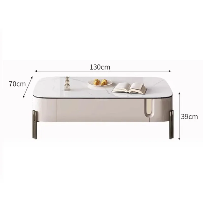 Compact Coffee Table for Living Room White Home Interior Table Modern Minimalist Center Table with Hidden Double Storage Drawers