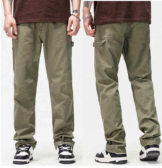 ล้างกางเกงคาร์โก้สไตล์อเมริกันกางเกงยีนส์ High Street กางเกงคาวบอยวินเทจ