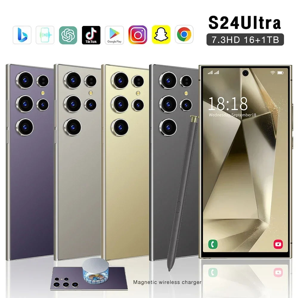 

2024 Новый сотовый телефон S24 Ultra с экраном 7,3 HD, смартфон 16G + 1T, 5G, Dual Sim Celulares Android, разблокированный, 108 МП, 7800 мАч, мобильный телефон