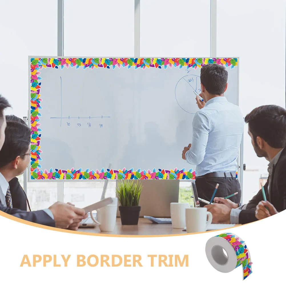 2pcs 2 Rolls Waterproof Self-Adhesive Border Trim Stickers Leaf Pattern For Bulletin Board Blackboard Classroom Wall Decorative