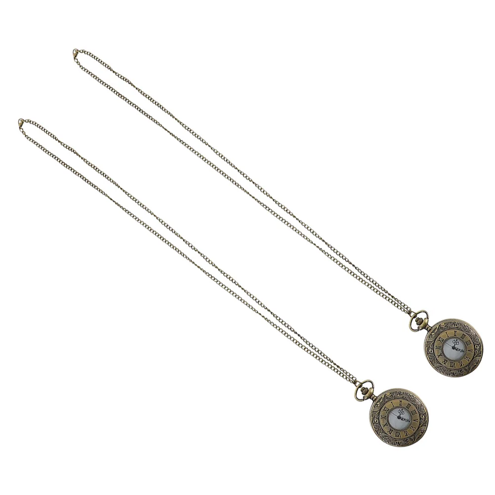 

2pcs Steampunk Pocket Watch Vintage Roman Numeral Quartz Retro Metal Timepiece Detachable Chain High Accuracy For Themed Parties