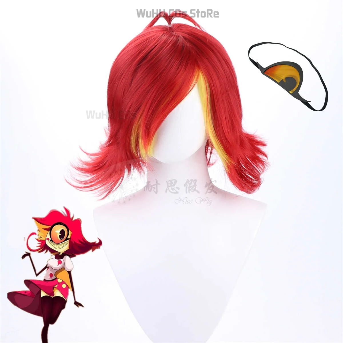 

Hazbin Cos Niffty Wig Anime Hotel Cosplay Wigs Short Red Curly Heat Synthetic Hair Women Halloween Costume Party Role Play