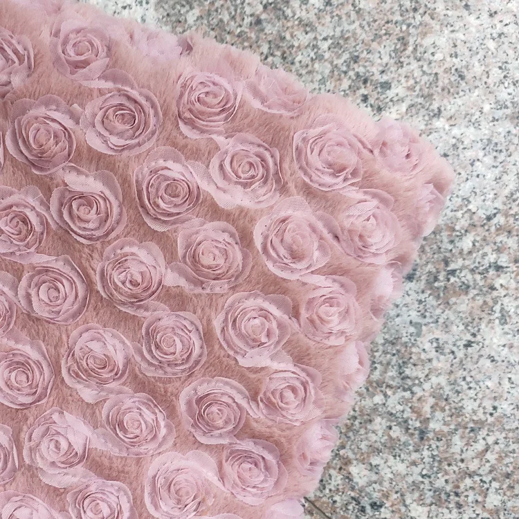 PV velvet fabric, embroidered, three-dimensional, rose flower, toy, fashion, DIY, plush fabric, sewing