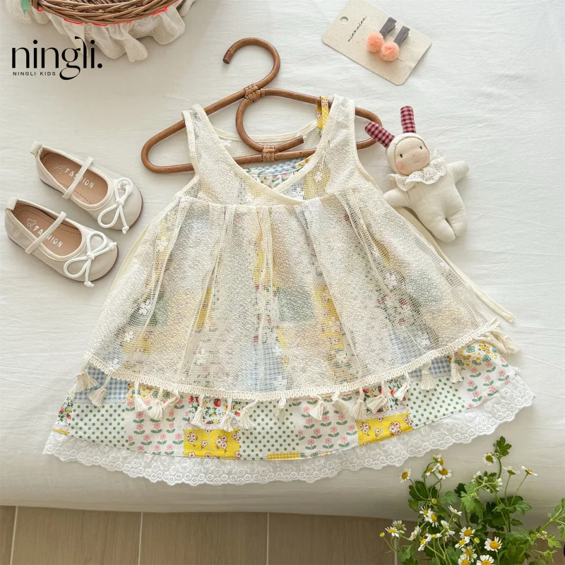 

Girls' Summer Dress Ethnic Style Super Pretty Children's Vest Strap Dress Fashionable Princess Dress Trendy