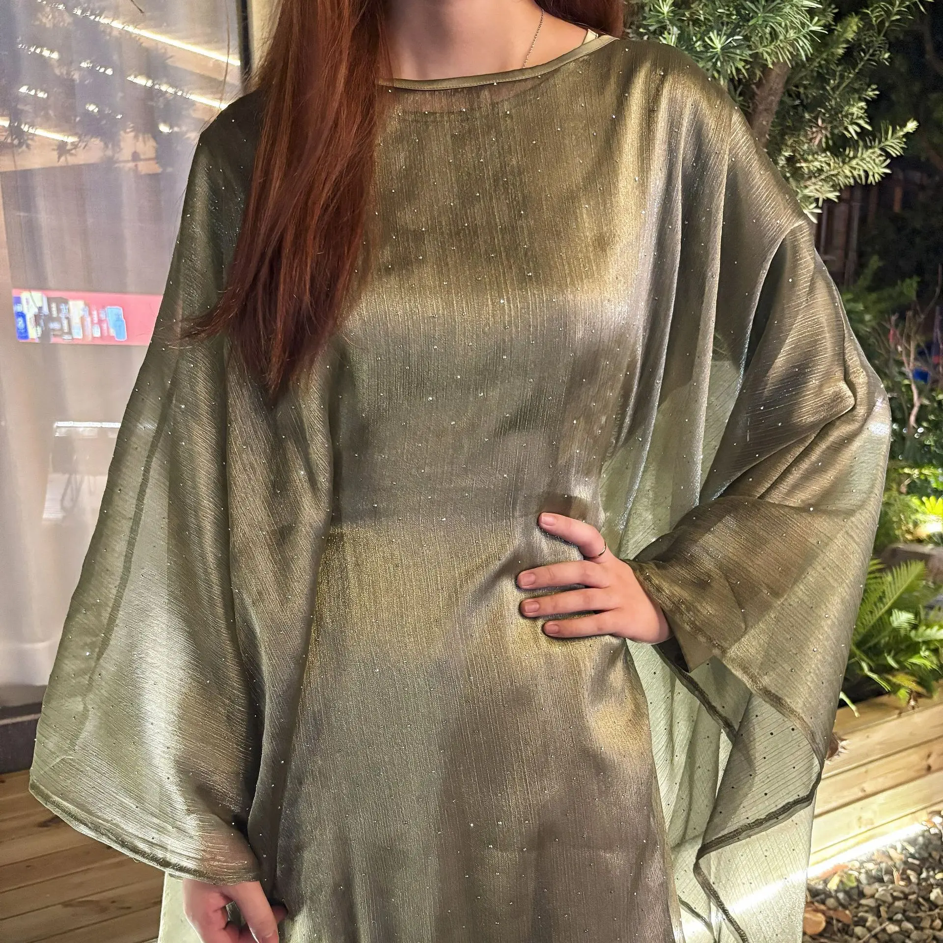 2pcs Ramadan Diamonds Abaya Muslim Sets for Women Cloak Dress Turkey Kaftan Eid Djellaba Kebaya Caftan Marocain Femme Robe Suits