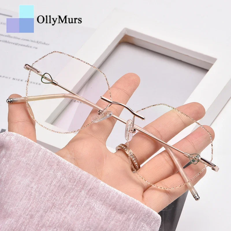 

OLLYMURS Elegant RimlessTrend Woman Custom Prescriptions Glasses Myopia Ins Retro Trimming Optical Eyeglasses Fram Women Eyewear