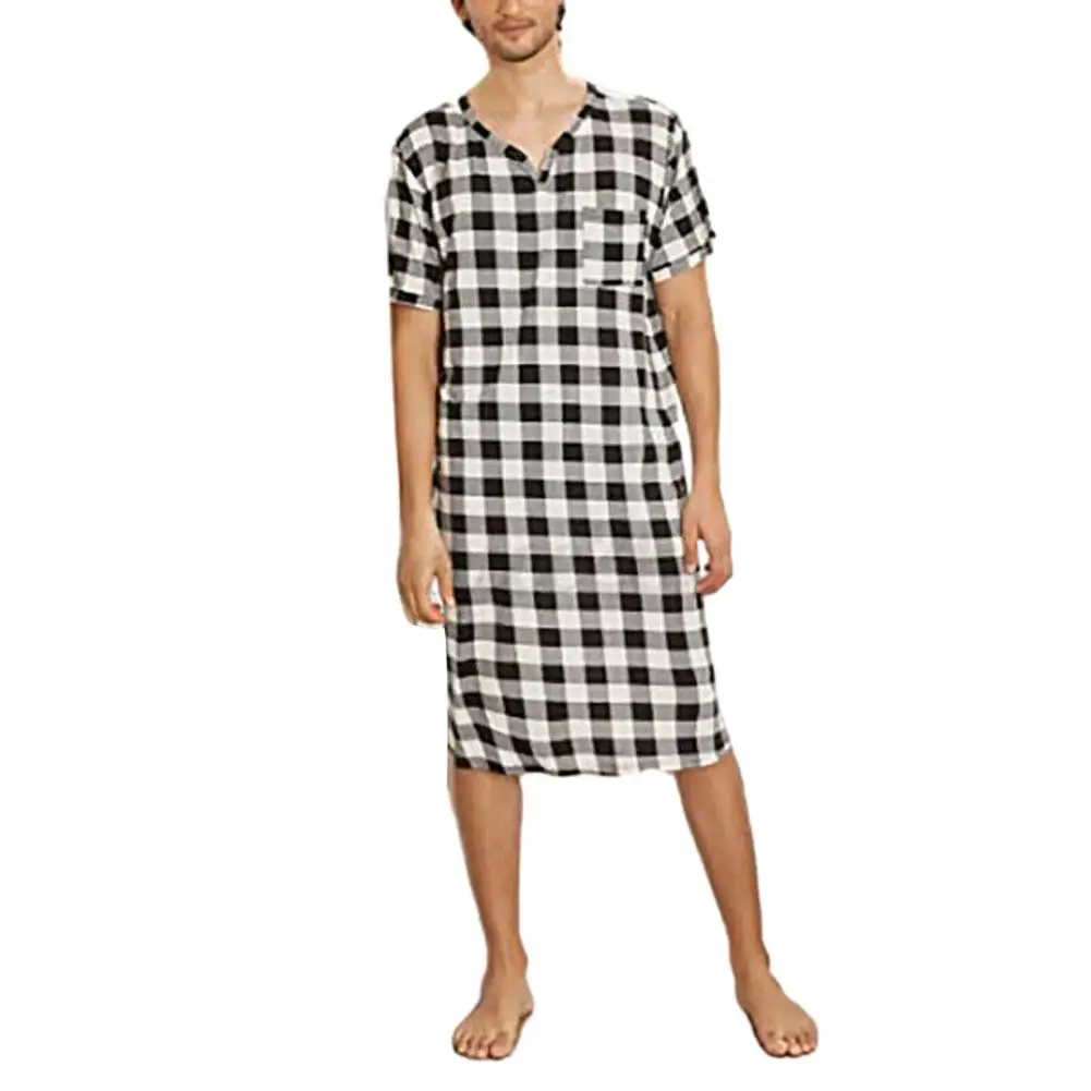 Farb blockierende Pyjamas V-Ausschnitt Pyjamas Plaid Print Herren Sommer pyjamas mit kurzen Ärmeln Brusttasche V-Ausschnitt Schlaf für Komfort