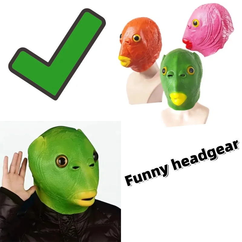 

1pc,Cospaly Green Fish headed Monster Mask Hair Mask Fish Headgear Cute and Funny Mask for Halloween Carnival Costume Party
