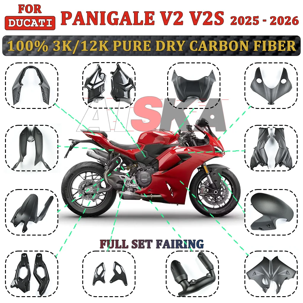 Für Ducati Panigale V2 V2S 2025 2026 100% Carbonfaser Motorrad Kotflügel Tank Auspuff Schwingarm Hitzeschutz Heckverkleidung Verkleidungskit