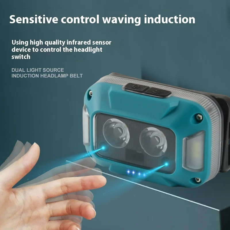 USB C Rechargeable Headlights Motion Sensor Digital Power Display Headlamp Portable Head Lamp Fishing Forehead Flashlight Porta