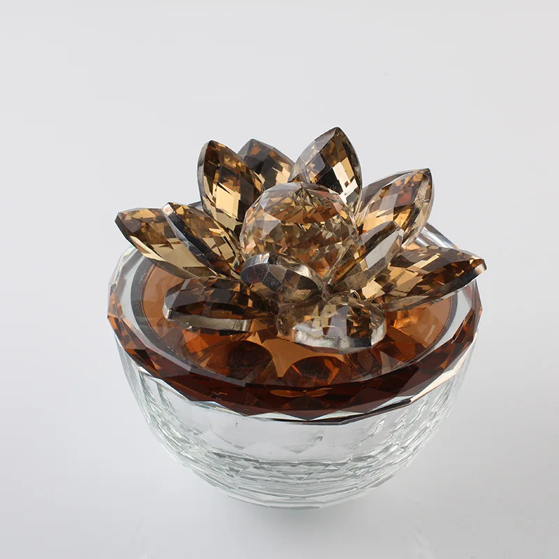 European-style Art Crystal Glass Lotus Jewelry Box Earrings Ring Box Jewelry Storage Box Home Decoration Accessories Crafts