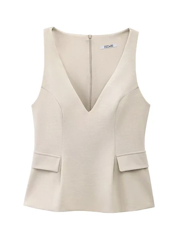 Imagen 2 del producto TFMLN, falda lisa para mujer, Tops con dobladillo, moda Primavera Verano, camisas elegantes sin mangas con cuello en V y bolsillos, Tops informales para mujer dulce