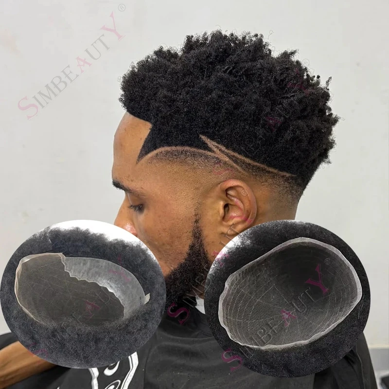 

Мужской парик-накладка из натуральных волос Q6, 4 мм/6 мм, афро-кудрявый, полностью на швейцарской сетке, черный, прочный, с отбеленными узлами, протез для волос