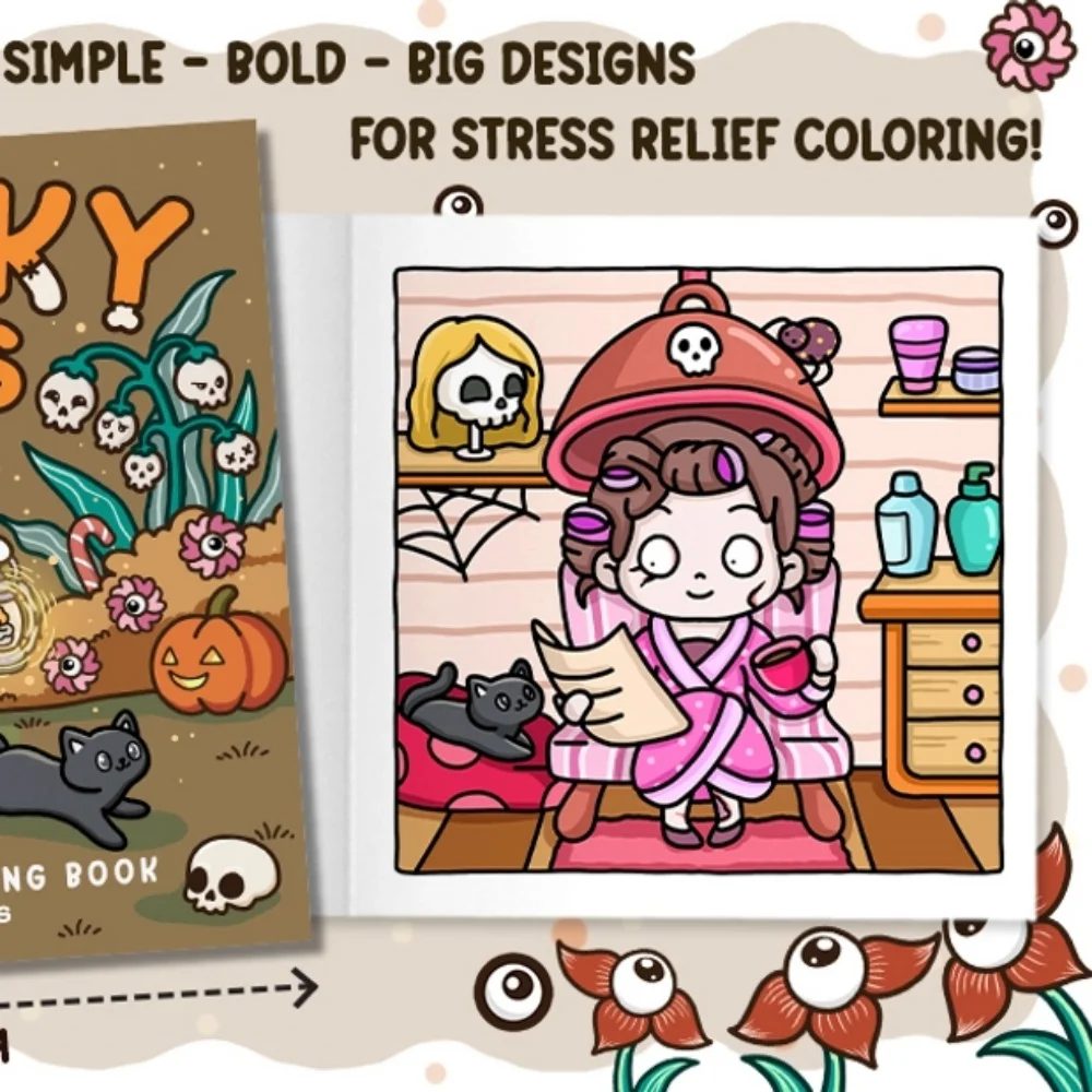 المشاعر المخيفة: كتاب تلوين للبالغين والمراهقين مع شخصيات مخيفة لطيفة ومناظر عالية، تصميمات سهلة ومريحة للاسترخاء