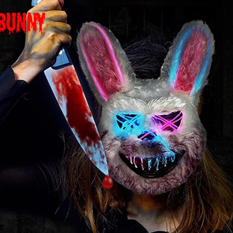 

2025 Halloween Costume Props Bloody Plush Bunny Mask Halloween Horror Killer Mask Realistic Bloody Bear Headgear Creative Prop