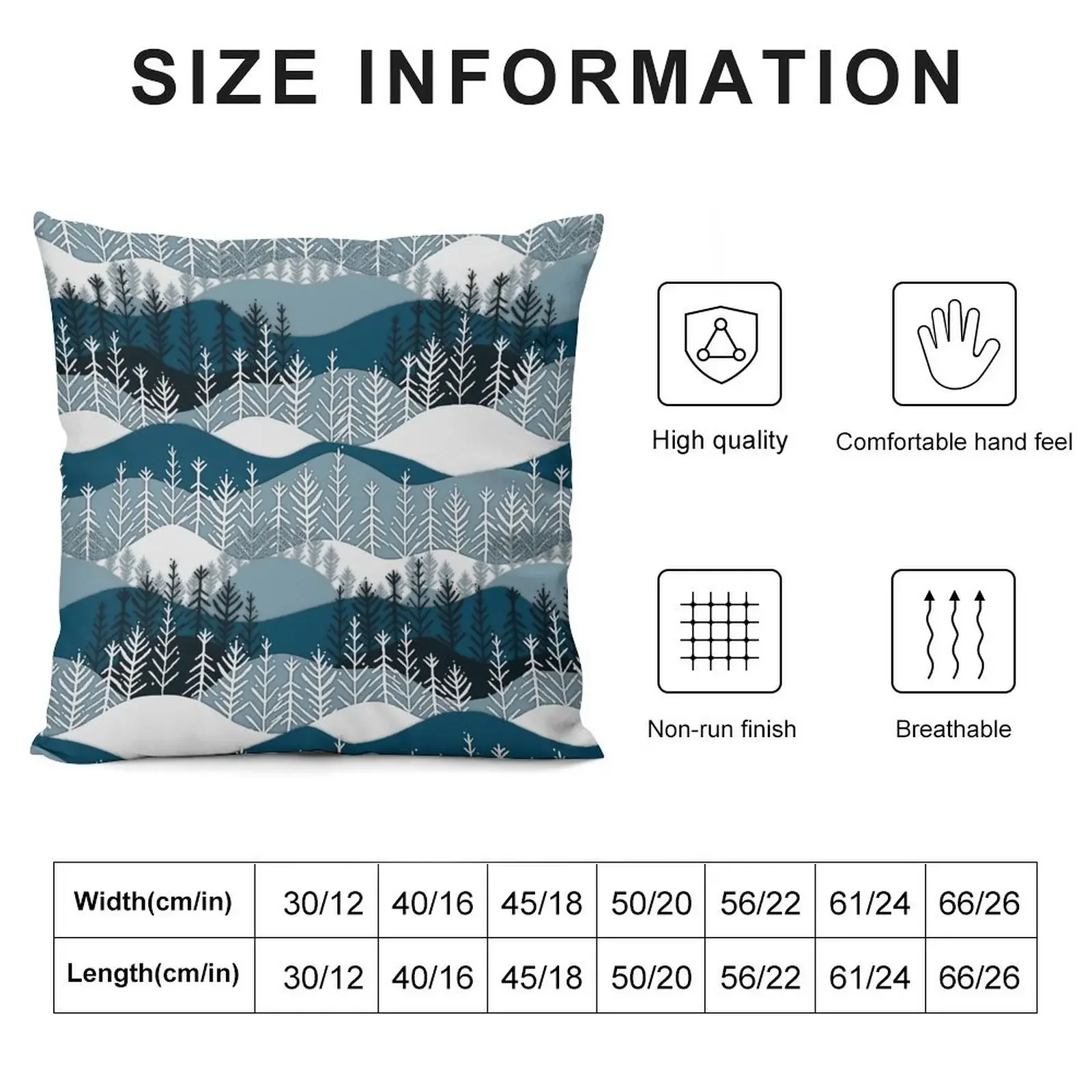 Simple Scandi Folk Style Landscape Pattern in Blue Throw Pillow bed pillows Custom Cushion Photo Cushion Child pillow