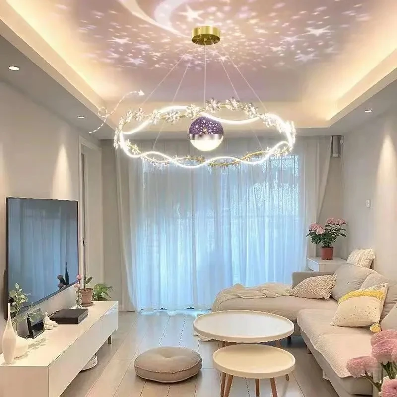 

New Starry Sky Bubble Crystal Ring Pendant Light Living Room Full of Stars Bedroom Study LED Starry Sky Pendant Light