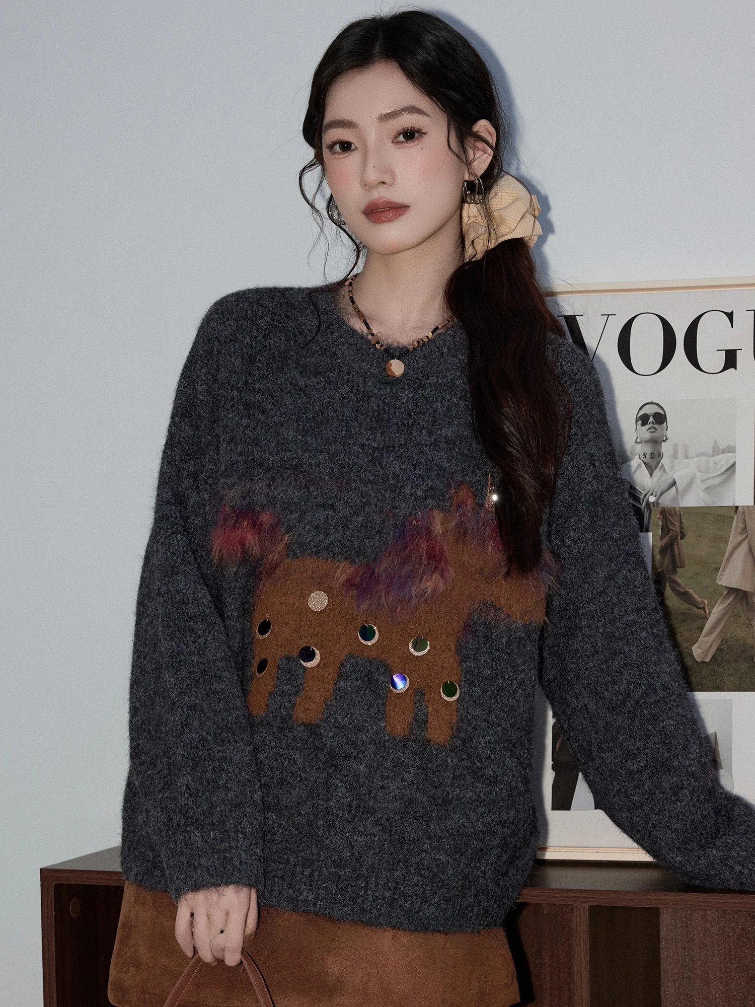 

Вязаный свитер Cisas Plu для женщин, базовый слой, мягкий, уютный, с длинным рукавом, круглым вырезом, средней длины, повседневный, модный, Новый год 2025