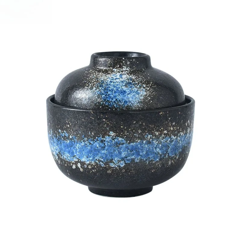 Ceramic Bowl with Lid Creative Pattern Thick Soup Bowl Steamed Egg Bowl Dessert Bowls Snack Bowls Restaurant Special Tableware