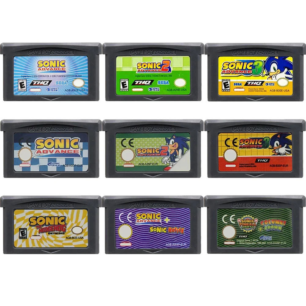 Cartucho de Juego GBA de 32 Bits, Tarjeta de Videojuego Sonic Advance 1 2 3 Hedgehog Genesis para Versión USA EUR