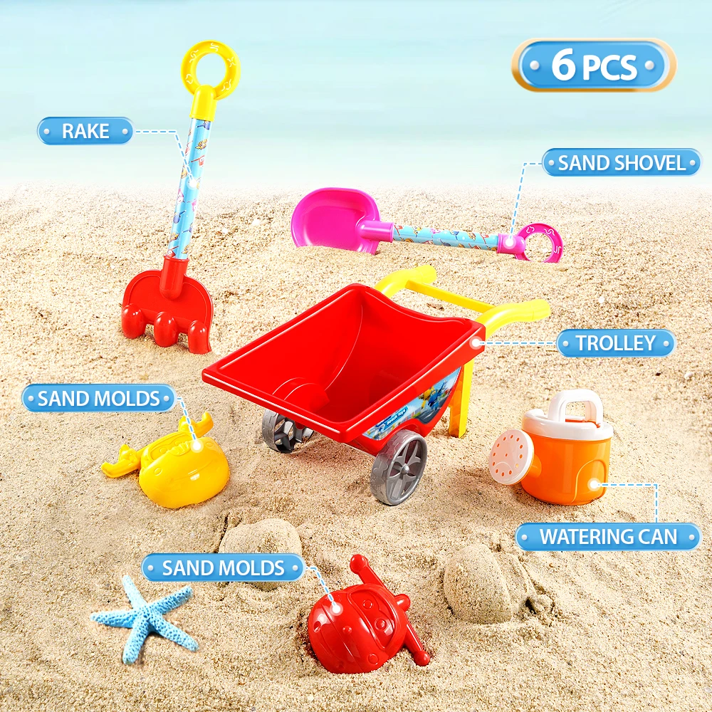 Super Wings Exclusive 6PCS Jett  Summer Beach Set Trolley Buckets Sand Shovel Molds Rake Watering Can Water Play Toys for Kid