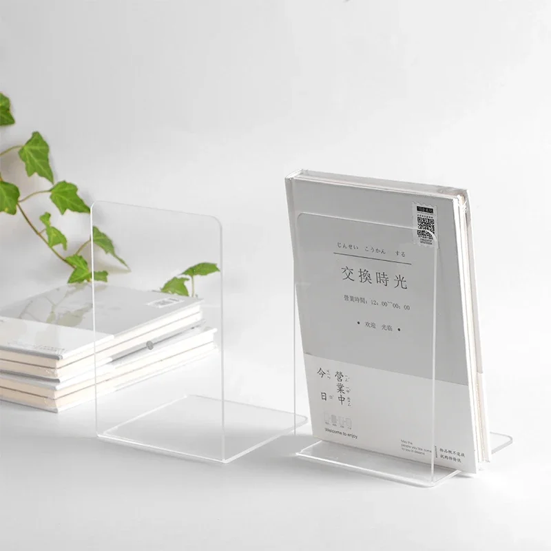 Clear Acrylic Bookends L-shaped Desk Organizer Desktop Book Holder School Stationery Office Accessories