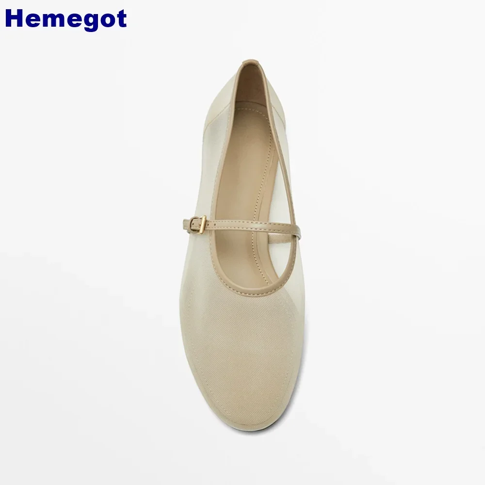 

Round Toe Mesh Ballet Shoes Solid Color Fashion Flat Shoes for Women 2026 Summer New One-Word Buckle Outdoor Casual Mary Janes