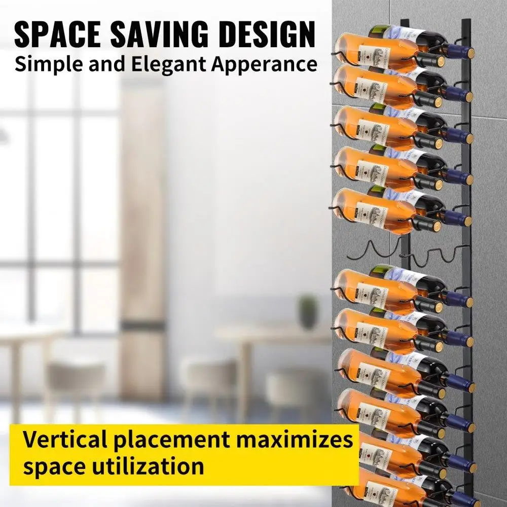 Wall Mounted Wine Rack 12x2 Bottles Black Steel Vertical Design Modern Decorative Storage Rack11x1 Inch
