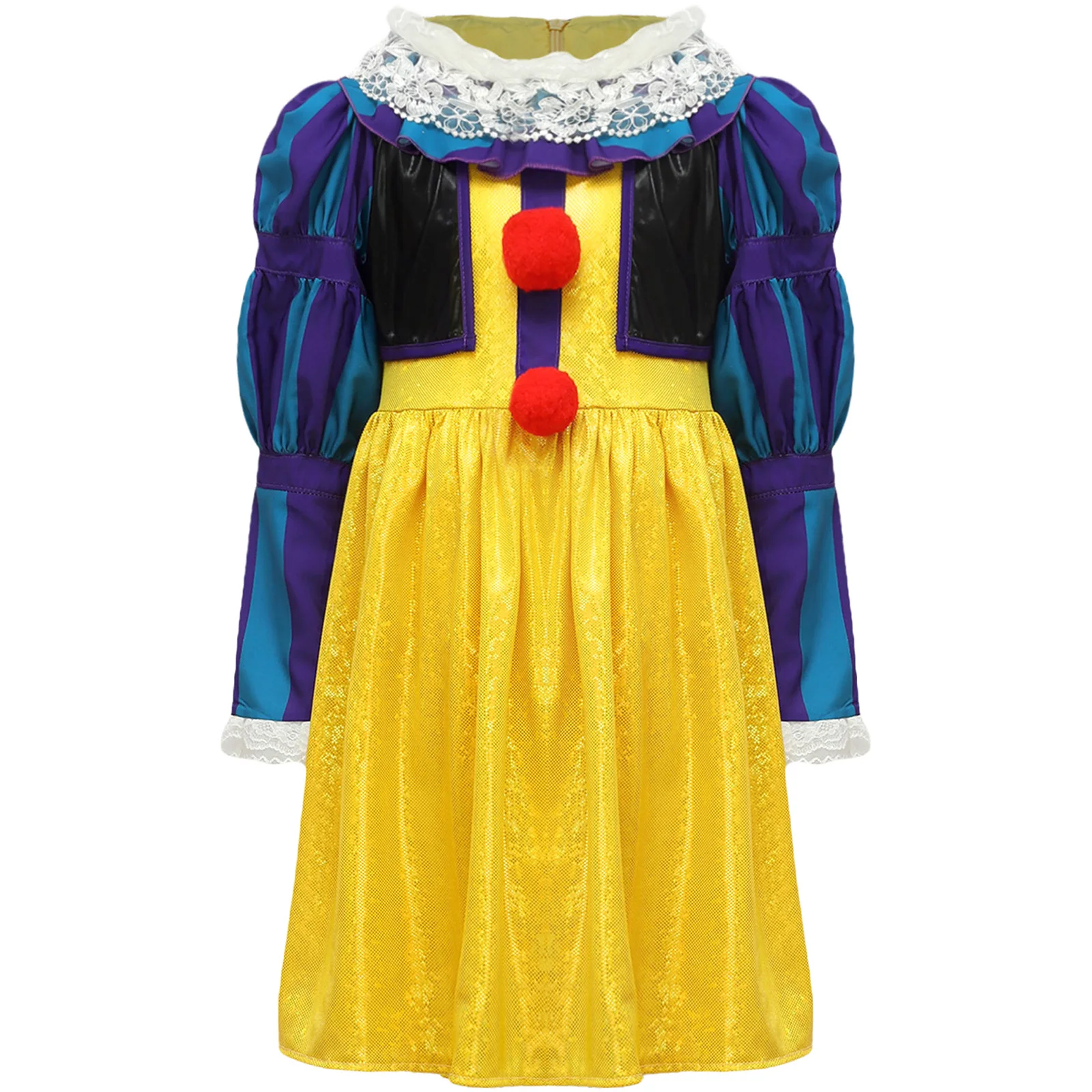 Clown Cosplay Costume Dress Anime The Amazing Circus Cartoon Uniform Puff Sleeve Pom Halloween Party Girls Boys Kids Costumes