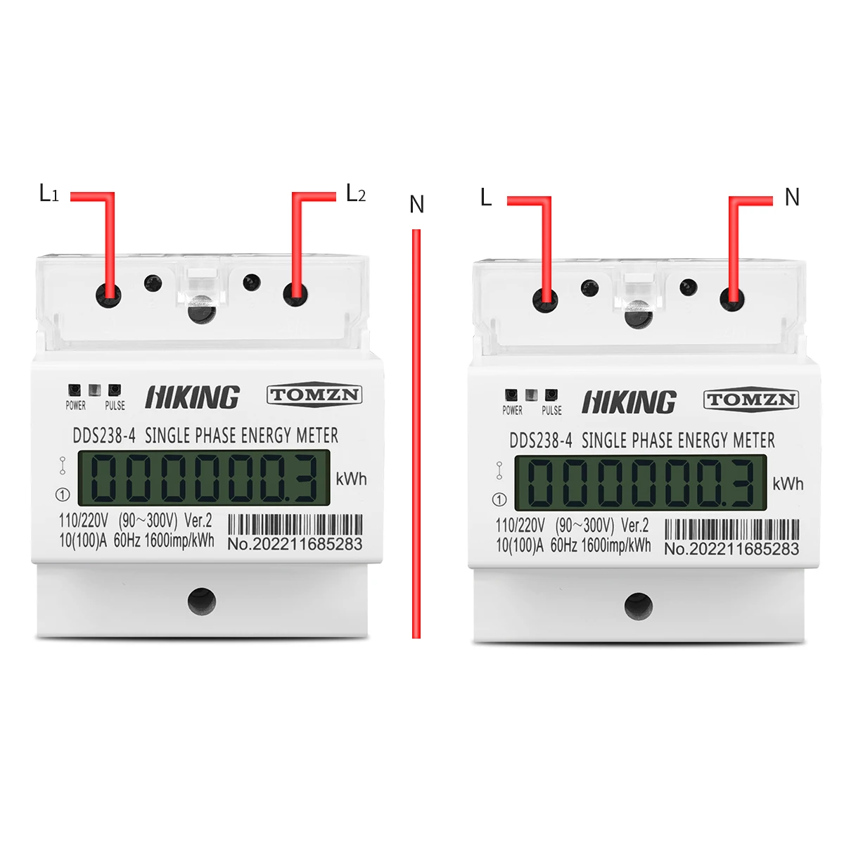 TOMZN 100A 110V/220V 90-300V 60HZ Single phase three wire Din rail KWH Watt hour din-rail energy meter LCD for America