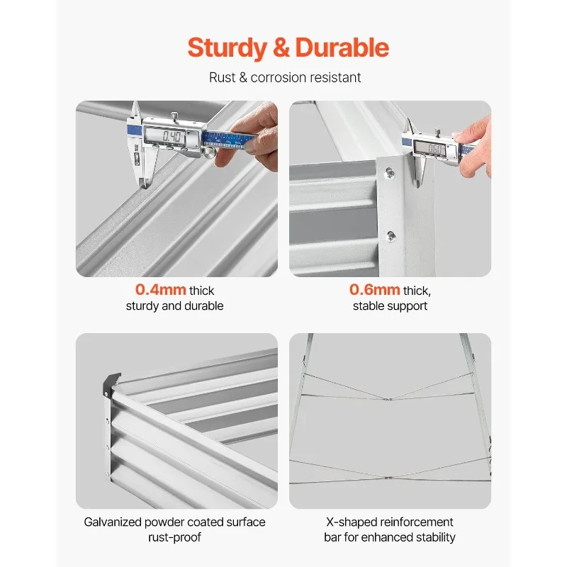 سرير حديقة معدني مرتفع مقاس 12 × 4 × 1 قدم صندوق زراعة مجلفن خارجي فضي