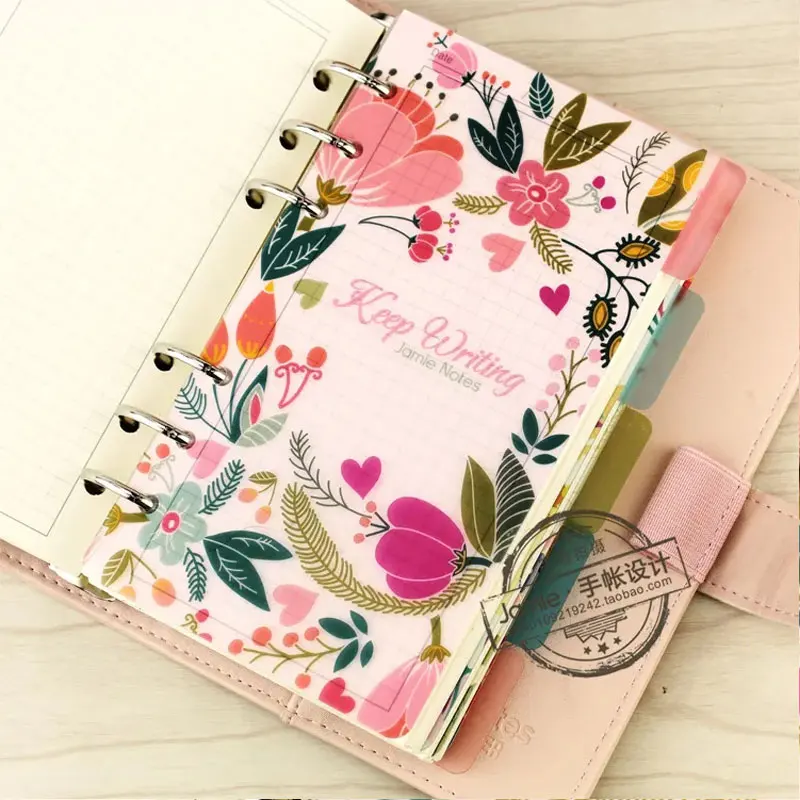 A5 A6 A7 quaderno a spirale fogli sciolti separatore PP trasparente pagine fiori 5 fogli corrispondenza separata filofax Kikkik