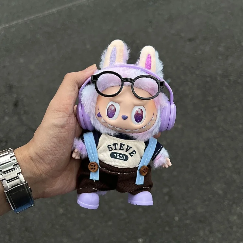 Labubu Clothes Only Purple Retro Overalls Set for 1.0 2.0 3.0 Generation Vinyl Figure Keychain Hanging Decor Fashion Outfit