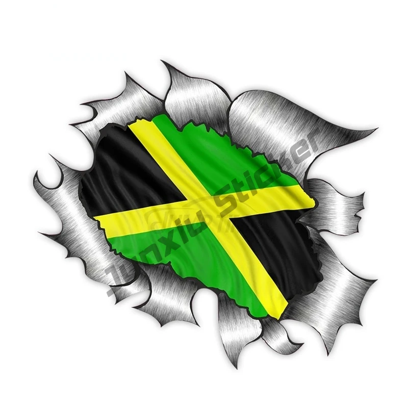 Ripped Torn Metal Design with Jamaica Jamaican Flag Motif External Vinyl Car Sticker for Windows Bumper Accessories PVC13x11cm