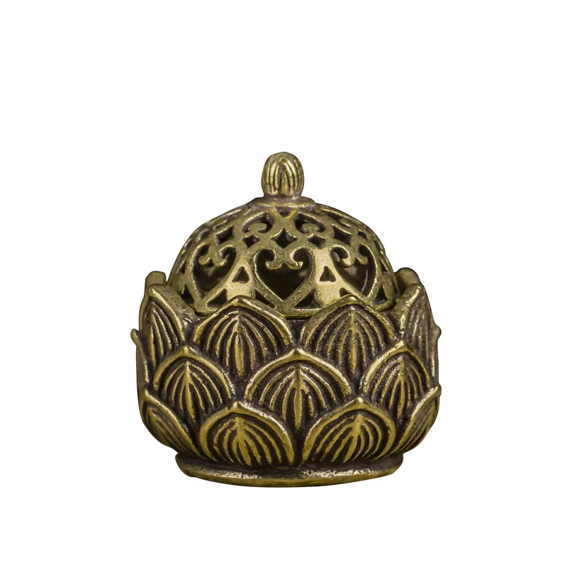 Queimador de incenso de cobre retrô pequeno suporte de lótus, Censer, Desktop ornamento para loja, escritório, casa, 1pc