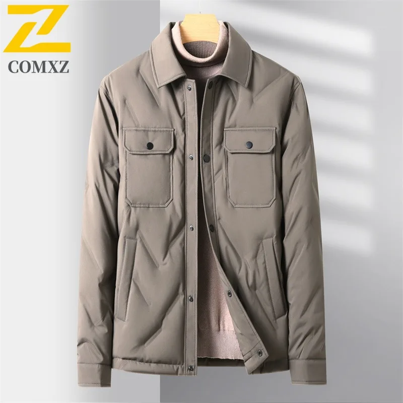 

COMXZ Мужской пуховик для отдыха с воротником-стойкой для поездок на работу, офисная легкая куртка-пуховик, деловая повседневная удобная зимняя куртка