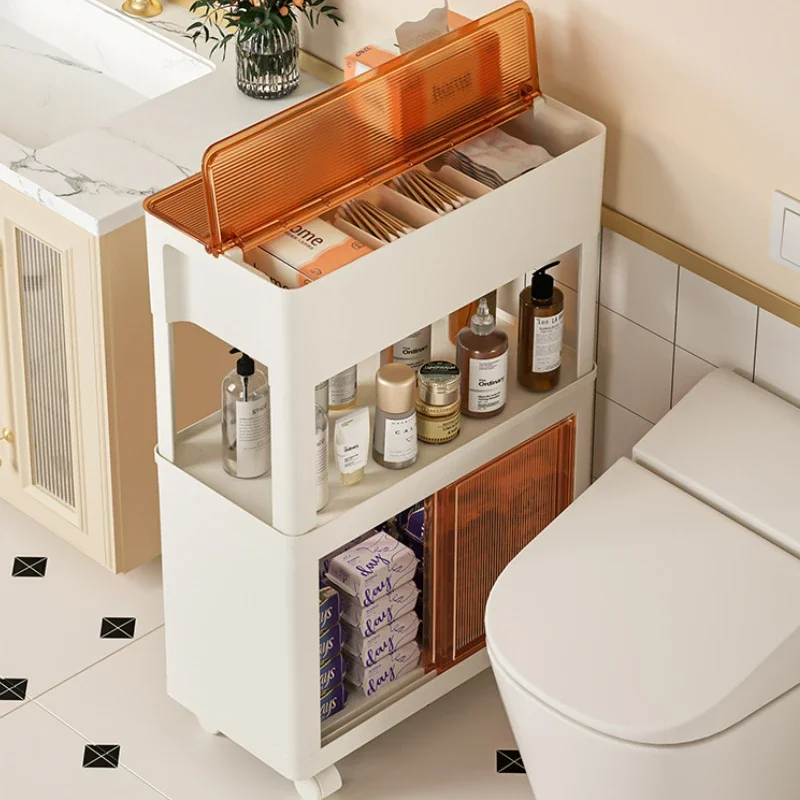 

Double-Sided Sliding Door Snack Cart: Living Room Office Bathroom Storage, Mobile Cabinet with Wheels