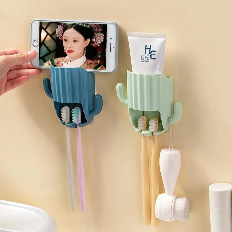 Home Self-Adhesive Wall Mounted Toothbrush Shelf, Cactus Storage Box, Makeup Tool Storage,Bedroom Organizer,Bathroom Accessories