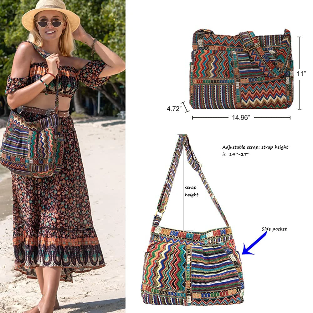 Annmoler 2022 kadın tasarımcı omuzdan askili çanta Vintage Crossbody çanta büyük kapasiteli çanta cepleri Hobo çanta kumaş askılı çanta