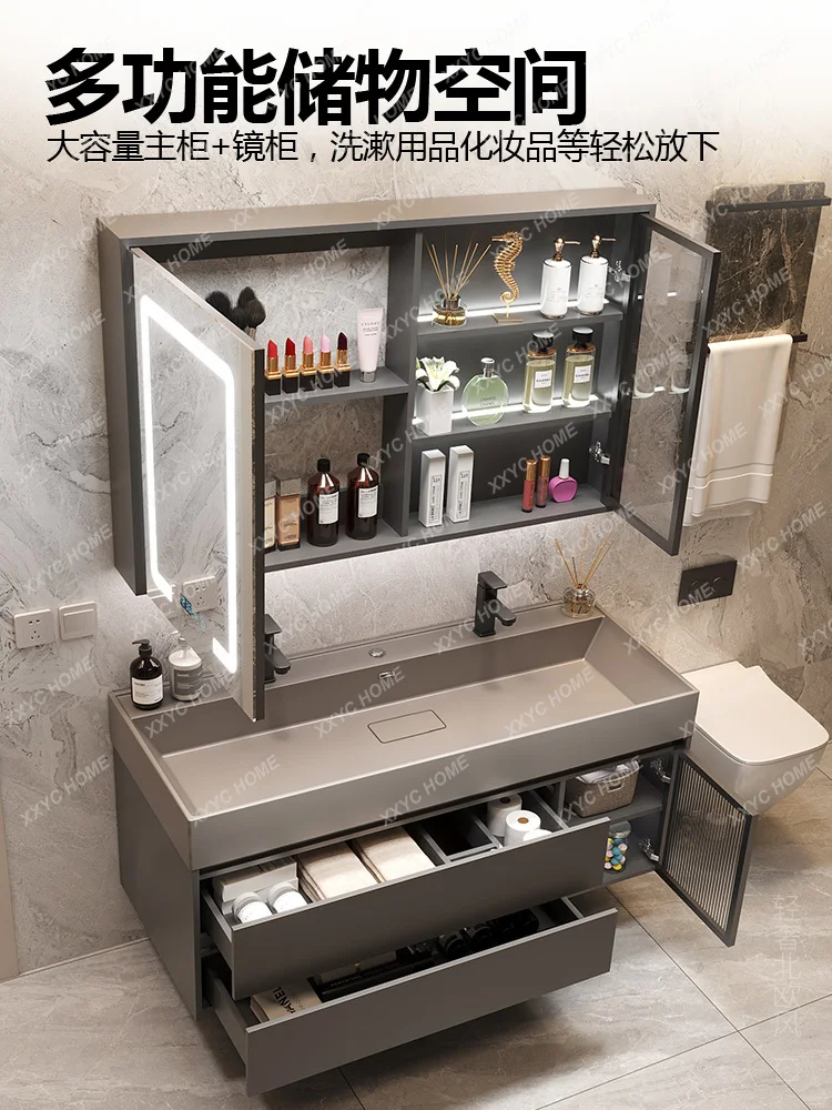 Bathroom Cabinet Combination Smart Light Luxury Nano Rock Whole Washbin Bathroom Table Hand Washing Washbasin